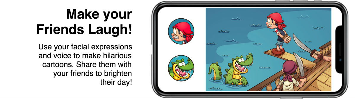 Pirate cartoon on iPhone X showing two buttons that operate the pirate and crocodile characters